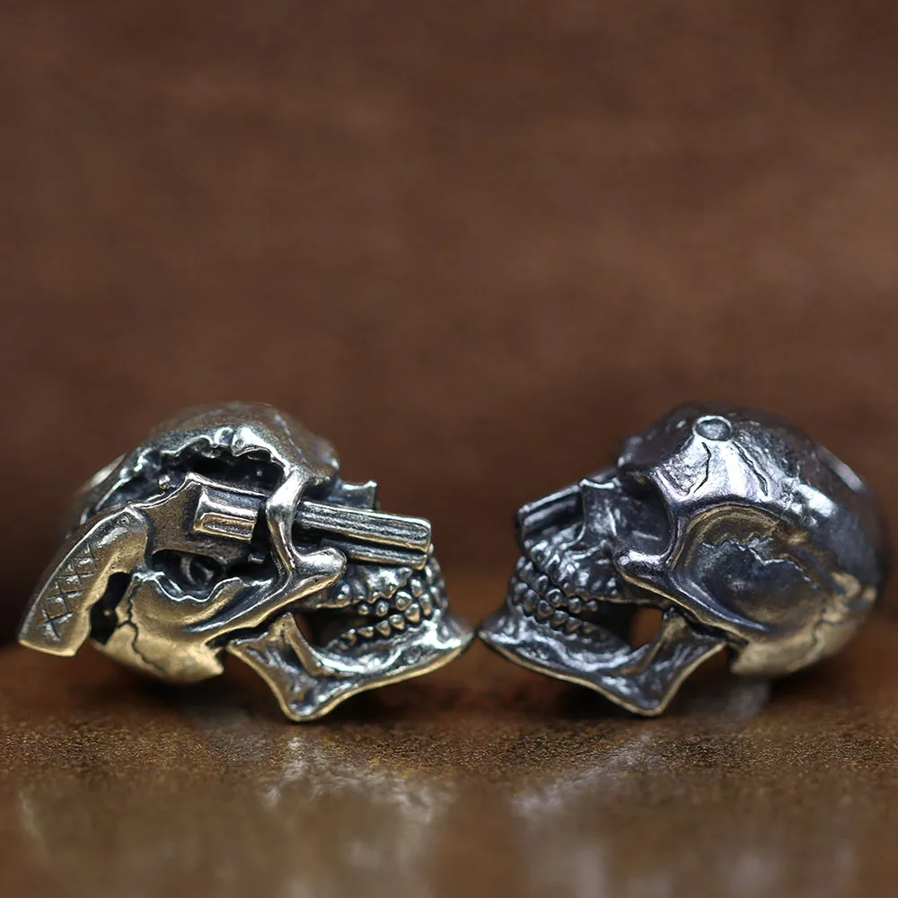 

Revolver Skull Head Brass Knife Beads EDC DIY Paracord Woven Bracelet Lanyard Pendants Accessories Outdoor Tool Hangings Charms