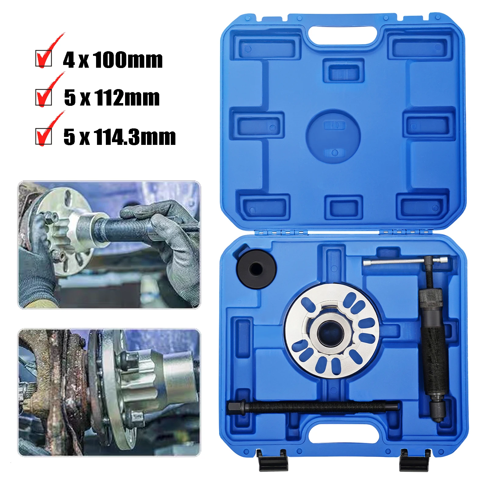 Image of 10T Hydraulischer Radabzieher – Professioneller Achsenabzieher aus 45 Hochkohlenstoffstahl, Manuelles Radnaben-Demontagewerkzeug-Set für 4/5-Loch Auto-, LKW- und SUV-Reparaturen (BCD 96-125mm)