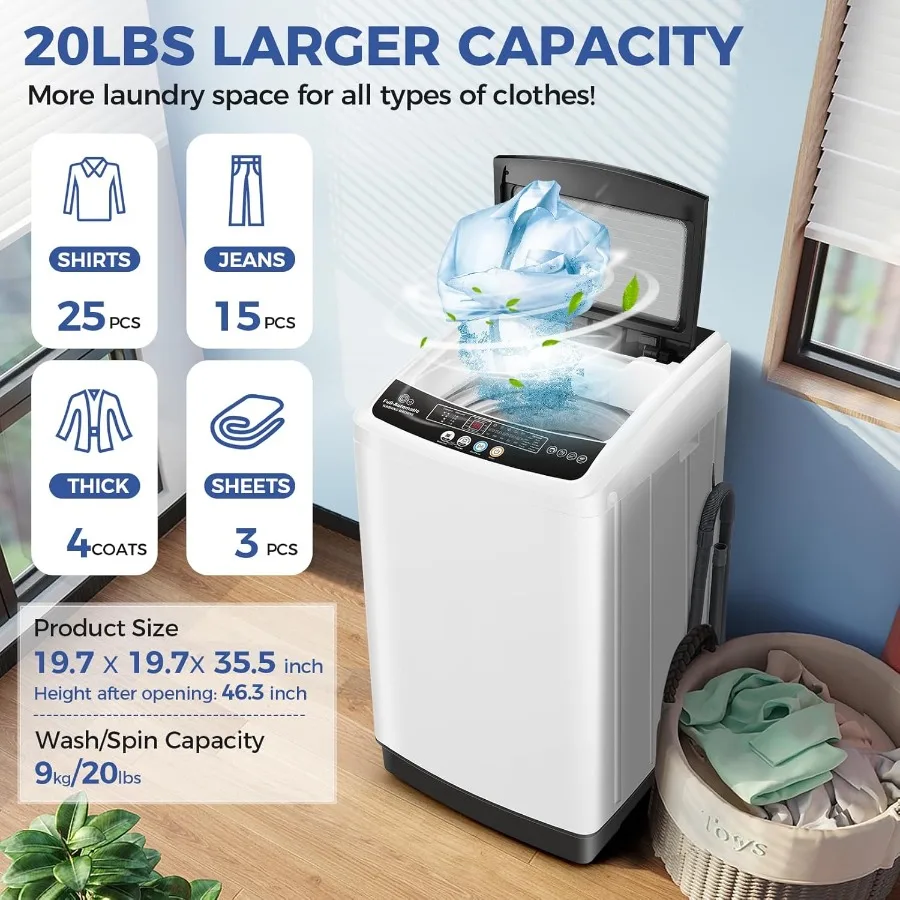 Compact Portable Washing Machine 20Lbs with Drain Pump for Apartments and Small Spaces 2.8 Cu.ft Washer and Dryer Combo Featuri