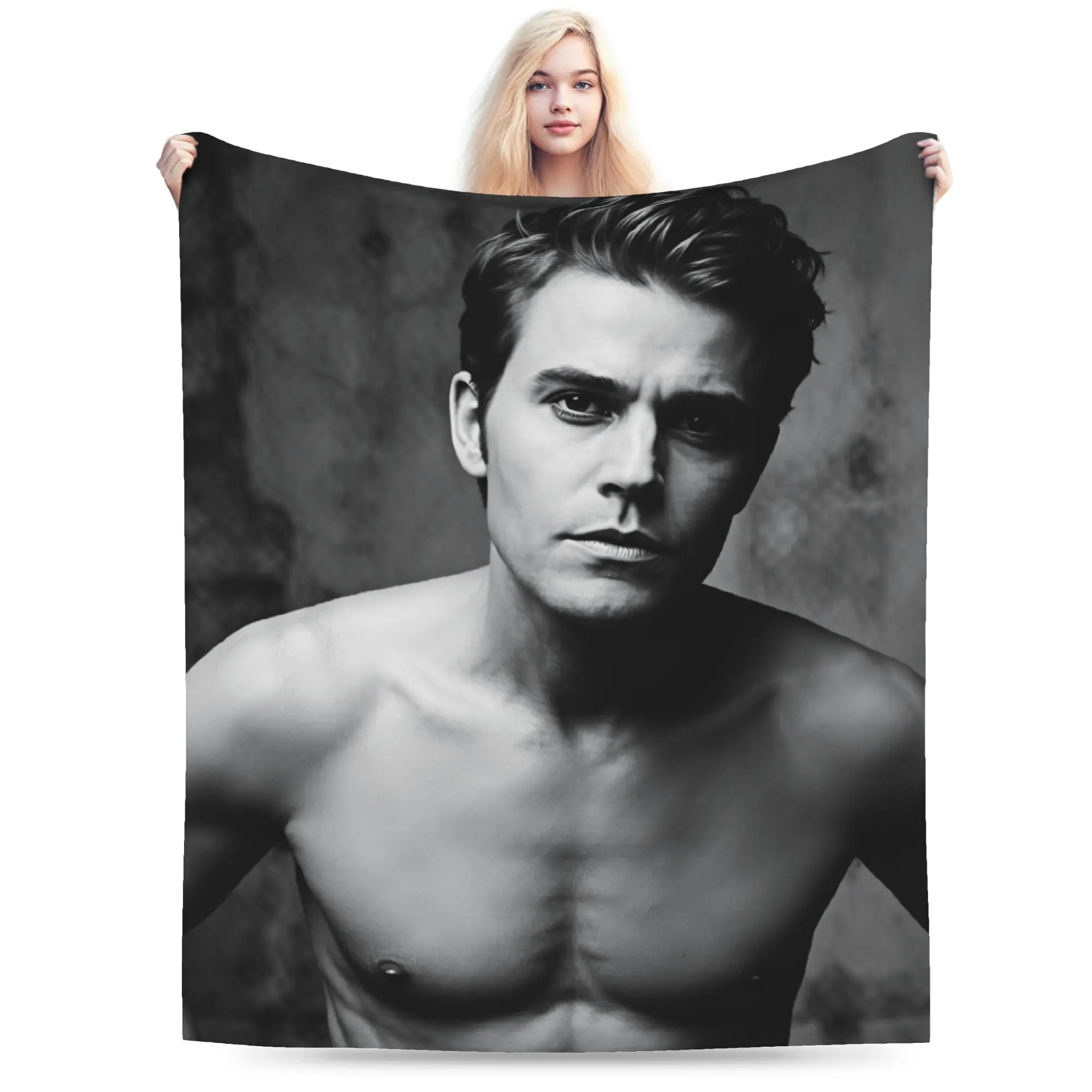 Stefan Salvatore Throw Blanket Cozy Pattern Blanket  For Sofa Home Camping Flannel Bedspread Bed Cover