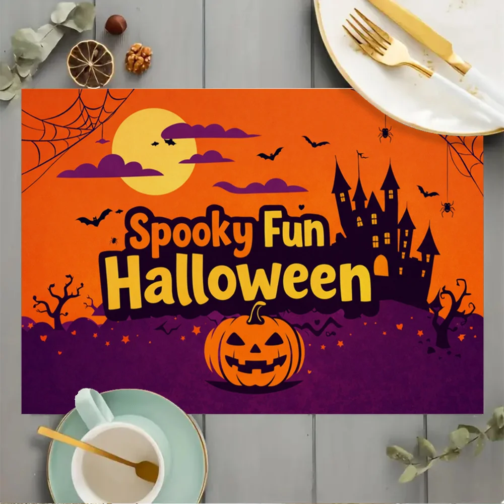 1 pc Spooky Fun Halloween Placemats for Kitchen Dining Table Coffee Table Mats for Home Decoration, Holiday Party Gift - view 2