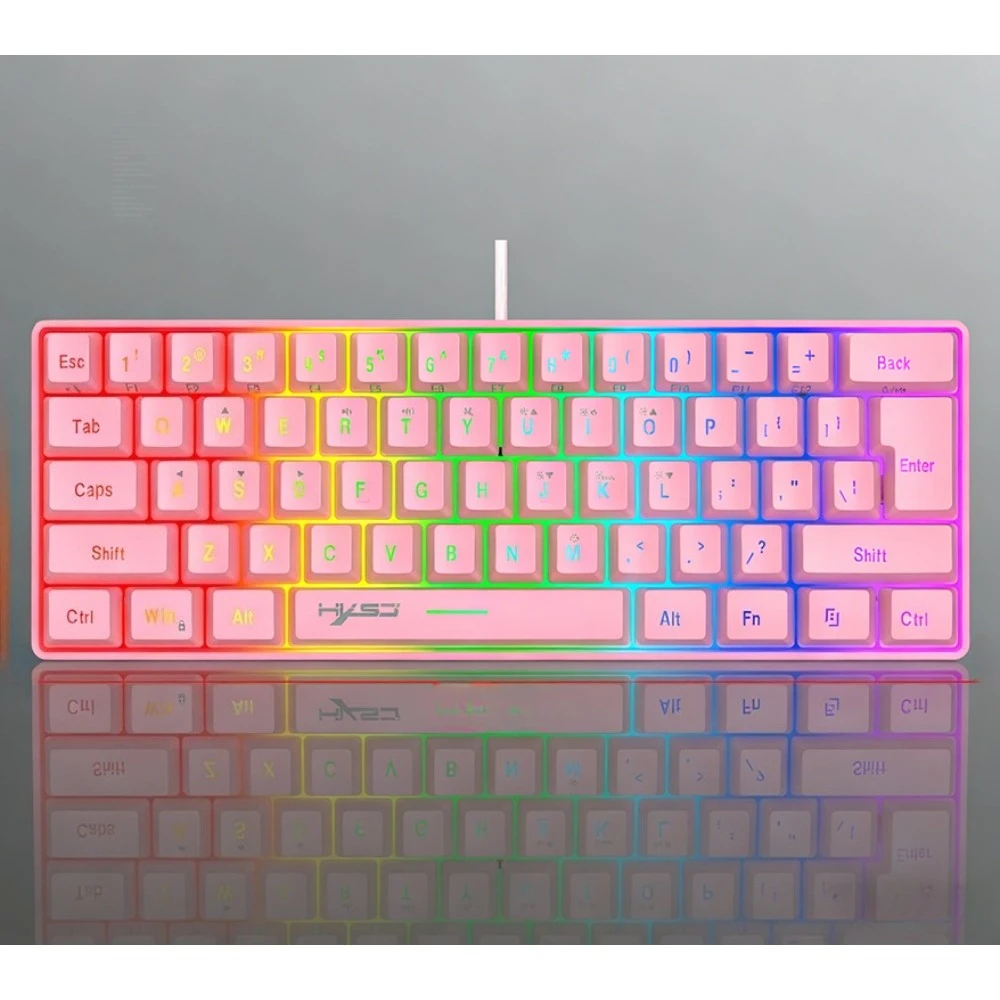 

Игровая клавиатура 60% RGB, белая, миниатюрная, проводная, с подсветкой, для ПК, цветная, розовая, белая.
