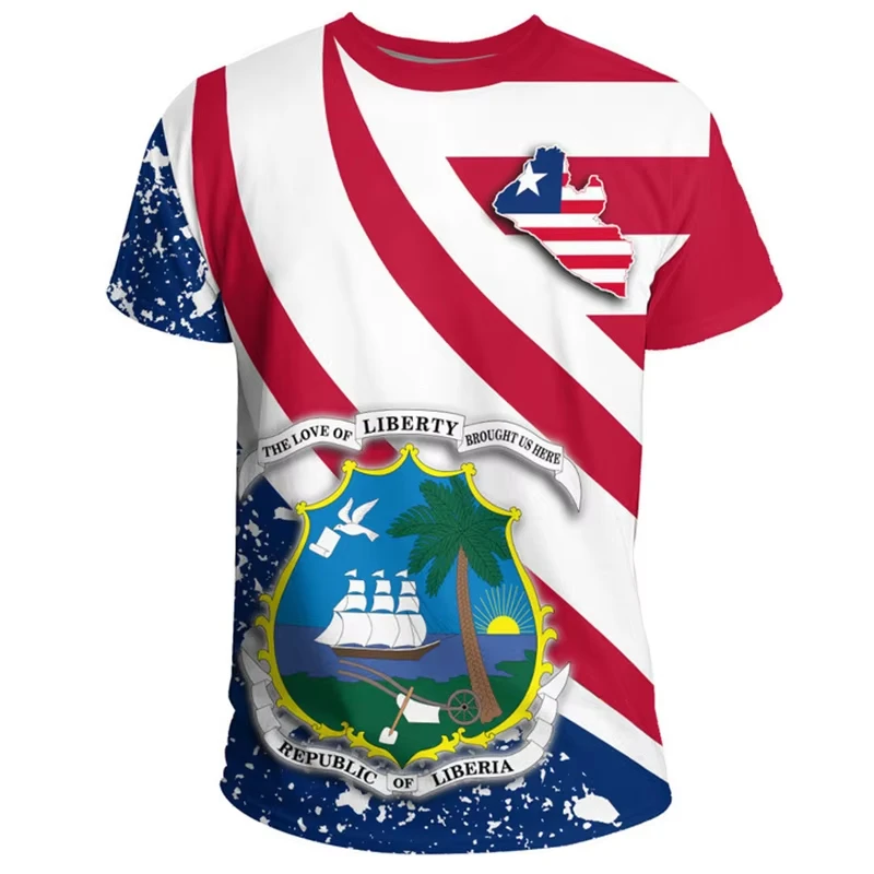 2026 New Liberia Men Kids T-Shirt Summer Short Sleeve LR National Emblem Flag 3D Print Fashion Sports Fitness Clothing Tops