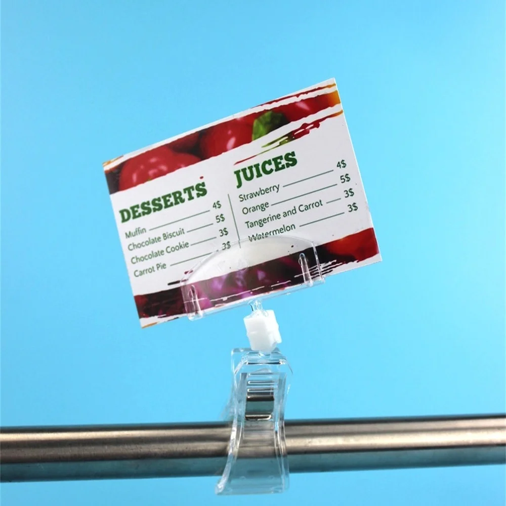 Supermarket Retails Clear Pop Plastic Sign Menu Paper Card Display Price Label Tag Promotion Clips Holders