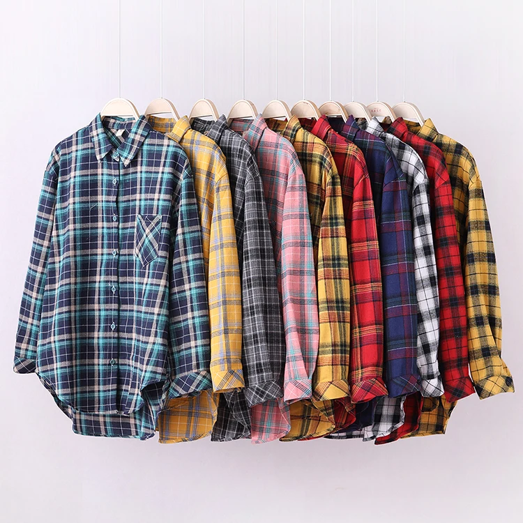 

Fresh Flannel Plaid Shirt Women 2023 New Female Blouses and Tops Cotton Loose Long Sleeve Casual Shirts Fine Women's Clothes