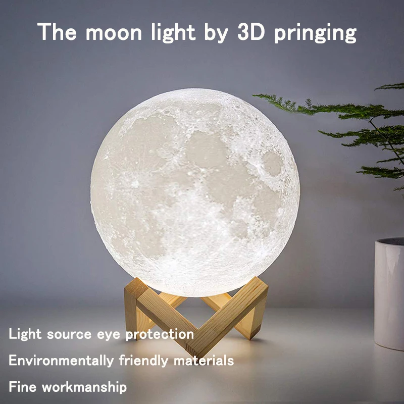 LED Night Light 3D Print Moon Lamp Rechargeable Color Change 3D Light Touch Moon Lamp Children's Lights Night Lamp for Home