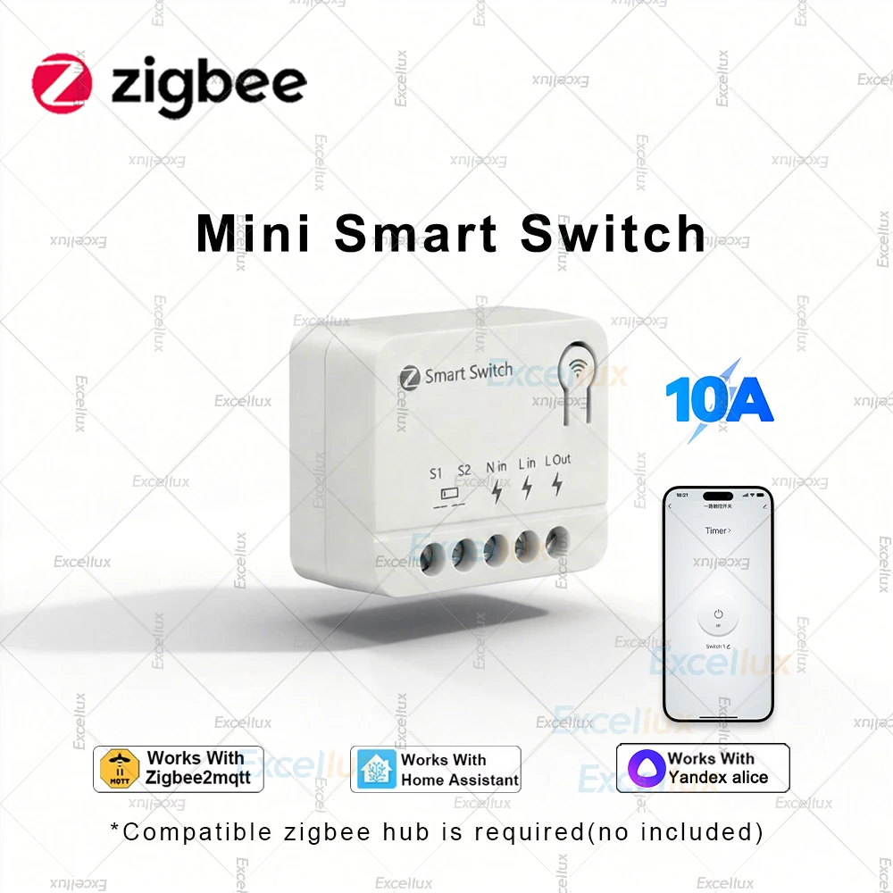 

Мини-умный выключатель ZigBee, модуль для умного дома, DIY-выключатель света, реле 10А, управление через приложение, совместим с Home Assistant, Zigbee2MQTT