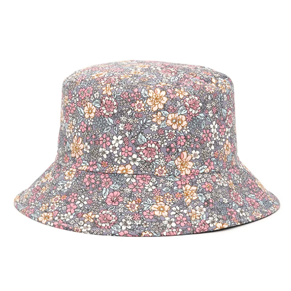 Spring and Summer Small Floral Print Bucket Hat Trend Flower Double-Sided Male Wild Basin  Sun  Woman Cap