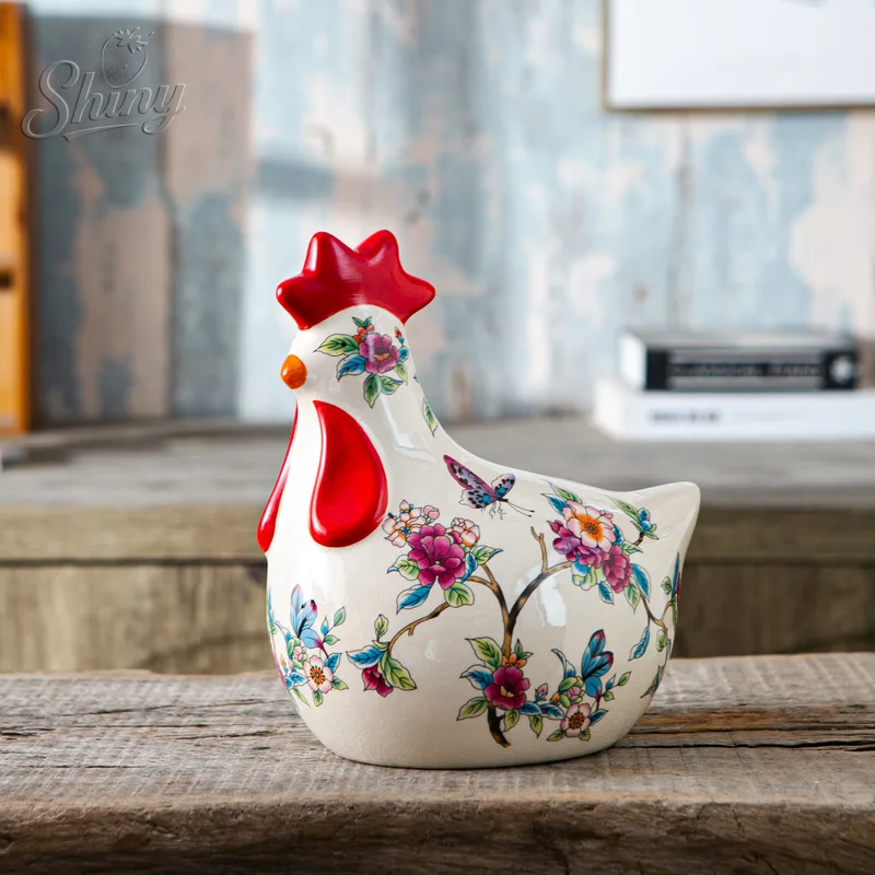 

Vintage Ceramic Hand-painted Rooster Piggy Bank Crafts Living Room Entrance TV Cabinet Home Furnishings