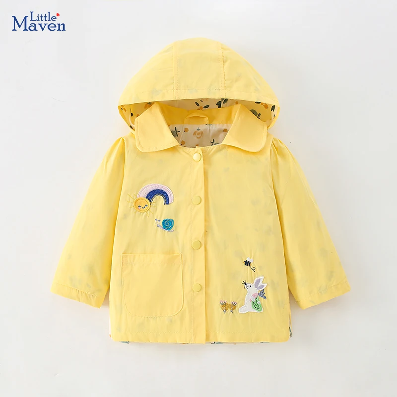 Little maven 2024 Children\'s clothing Baby Girls Jacket Coat Cotton Cartoon Embroidery Rainbow Hoodie New Tops for Kids Clothes