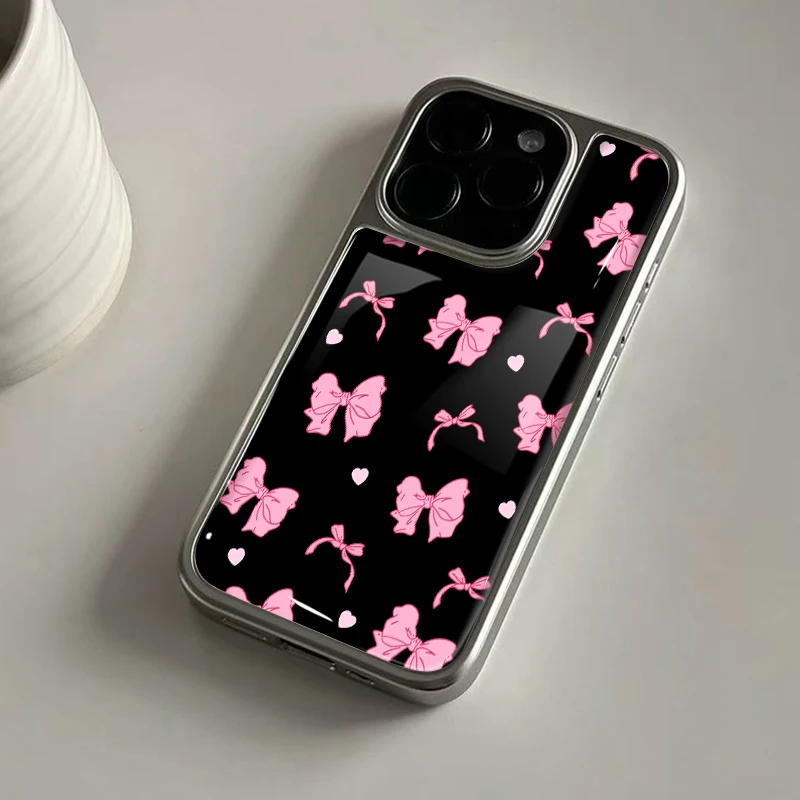 Ins Kleine Prinzessin Schleife Hydrogel-Rückplatte Silber Rand stoßfeste Handyhülle für iPhone 17 16 15 14 Pro Max