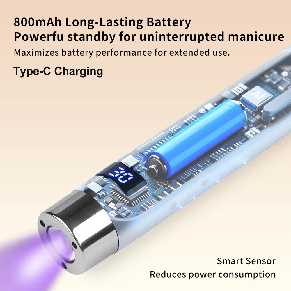 مصباح أظافر LED بالأشعة فوق البنفسجية مع مستشعر AI الذكي، ضوء محمول ذو طابع واحد قابل لإعادة الشحن، تأثير جهاز مانيكير احترافي مع شاشة عرض #4