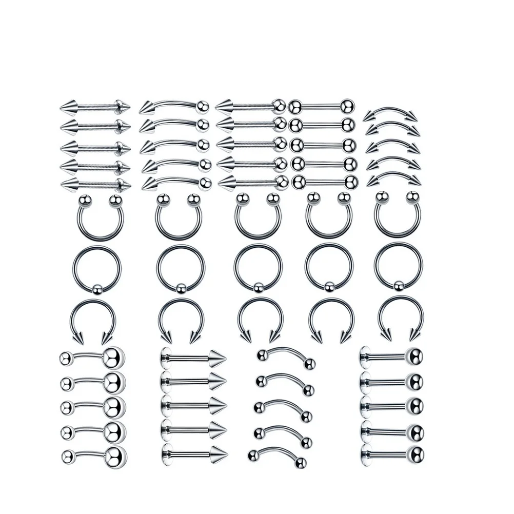 

60pcs Stainless Steel Nose Ring Set 10X1.2Cm High Polish Durable Body Piercing Jewelry For Women Nostril Lip Daily Wear Gift