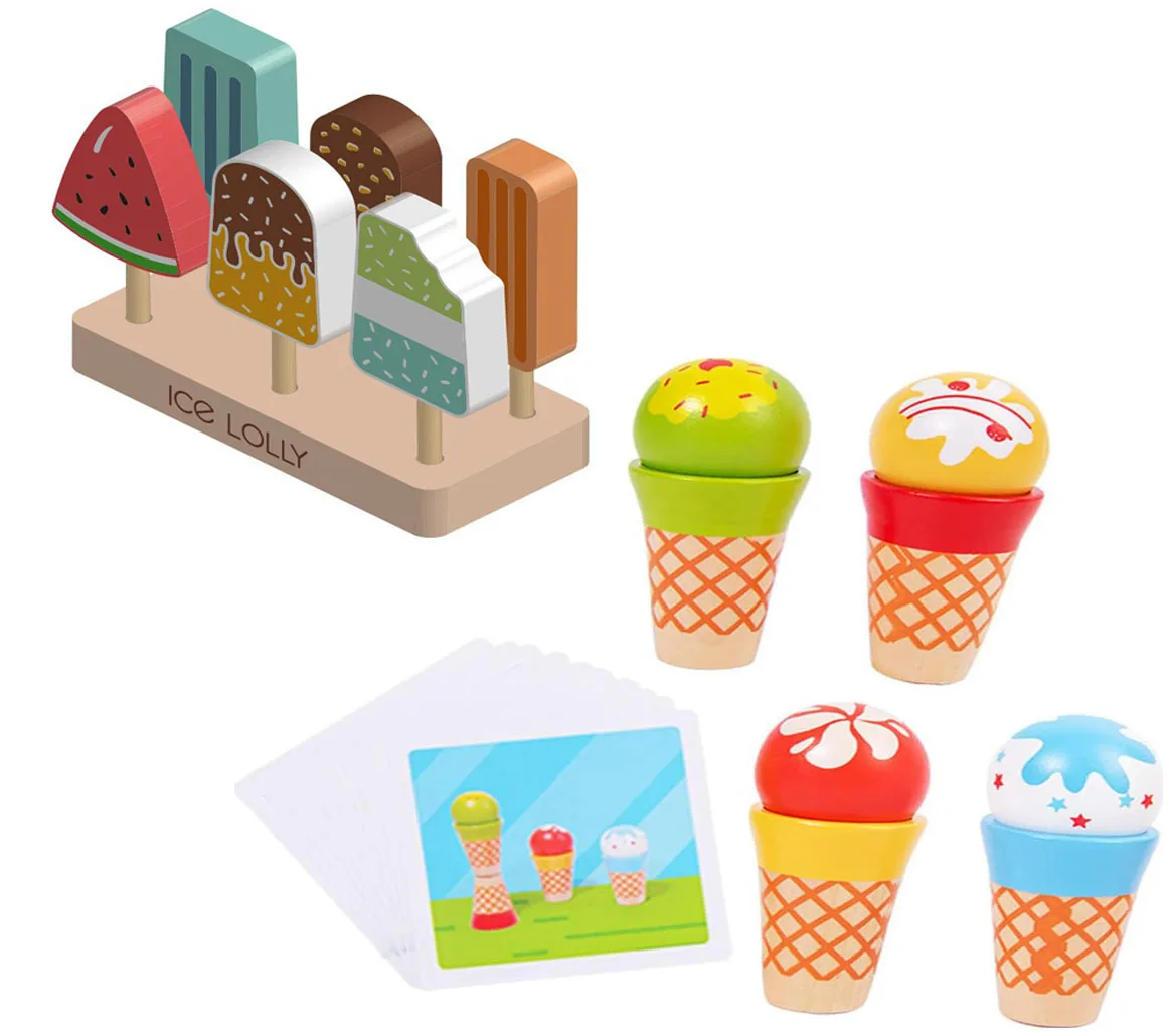 Wooden Kitchen Toys Montessori Ice Cream Toys Toddlers Pretend Play Simulation Food Game Kitchen Accessories Toys for children