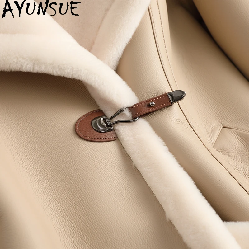 AYUNSUE Damenjacke aus natürlicher Wolle, mittellange Lammfelljacke, Damenbekleidung, elegant, Winter, neu in Oberbekleidung, 2025, Abrigo Mujer