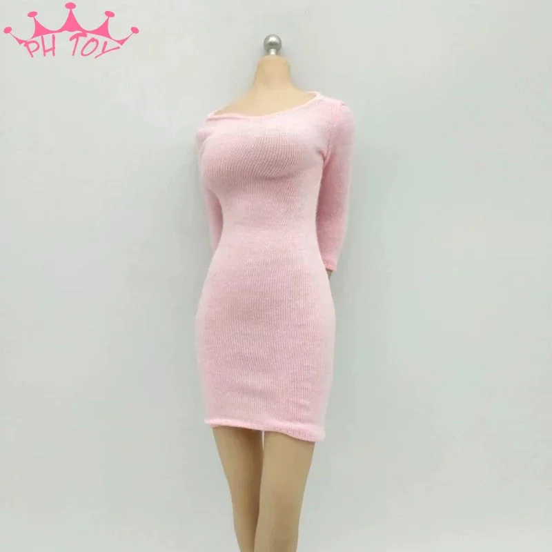 Pink 1/6 Scale Half Length Sleeve Tight Fitting Skirt Hip Wrap Dress Model for 12in PH TBL Body Action Figure Toys