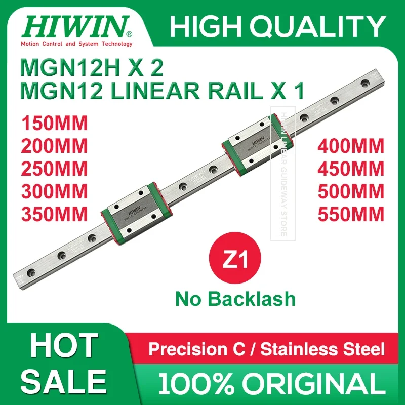 1XHiwin MGN12 Rail 300 350mm 400mm 450 500mm 550mm With 2 Blocks Hiwin MGN12H Z1 Preload