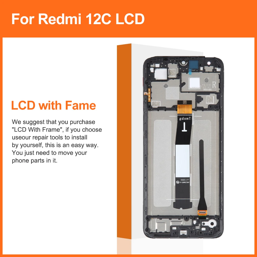 شاشة 6.71 بوصة لهاتف Xiaomi Redmi 12C شاشة LCD تعمل باللمس محول الأرقام الجمعية لاستبدال 222120RN86G ، 22120RN86I مع الإطار