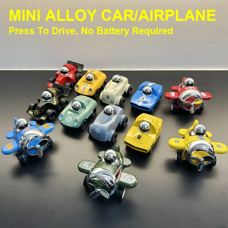 

Multi-Style Mini Cartoon Alloy Car/Airplane, Press Gliding Without Battery, Racing Car Aircraft Model,Children's Toy Gift，XT185