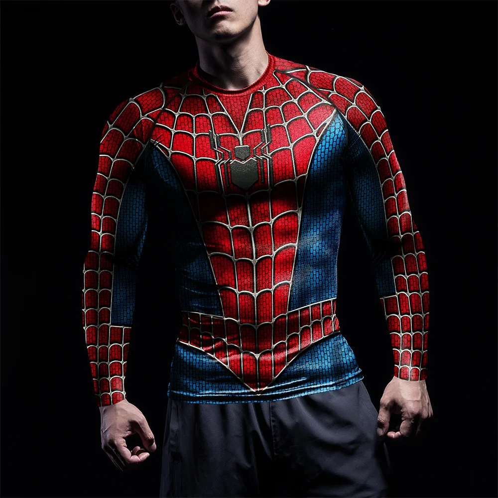 Nouveau T-shirt à manches longues pour homme 2026, imprimé Spider-Man, pour le sport et le fitness, 