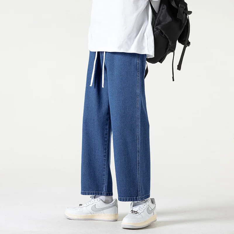 Spring/Summer Vintage Color Jeans Men's Fashion Brand Loose Solid Elastic  Wide Leg Pants  Ankle-Length Pants streetwear men