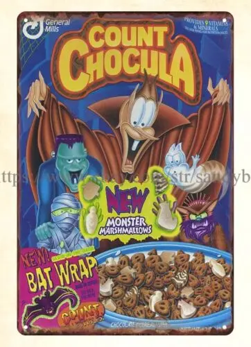 1990s Count Chocula cereal metal tin sign man cave living room wall decor