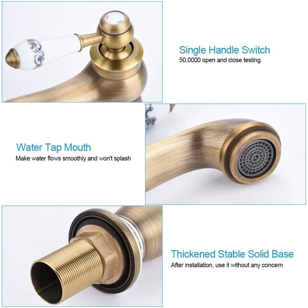 Antique European Style Brass Faucet Black Gold Finish for Washbasin Mixer Copper Construction with Anti Splash Design