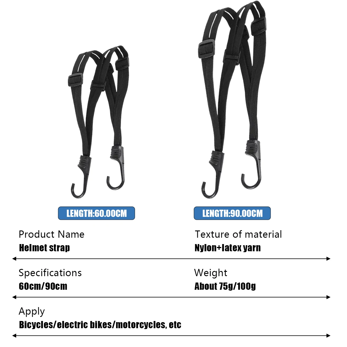 Cinturón ajustable para casco de motocicleta, correa Universal para equipaje de motocicleta, cuerda elástica con 2 ganchos, accesorios para motocicleta, 60cm/90cm