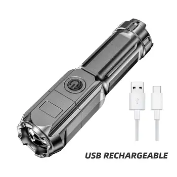 고출력 LED 손전등 USB 충전식 토치, 휴대용 줌 가능 캠핑 라이트, 3 가지 조명 모드, 고강도 ABS 소재 사용