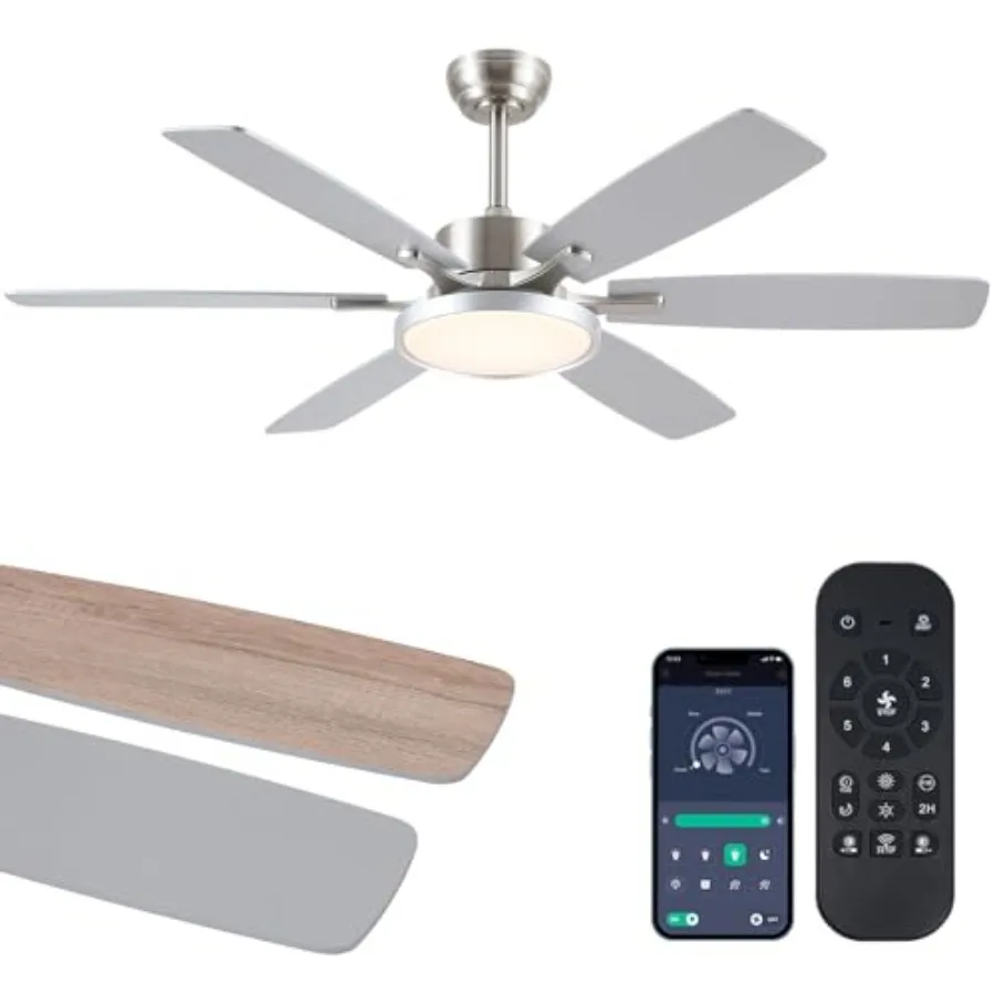Modern Ceiling Fans with Lights Remote/APP Control, Modern Flush Mount Ceiling Fan, DC Reversible Motor, 3CCT, Surper Bright Di