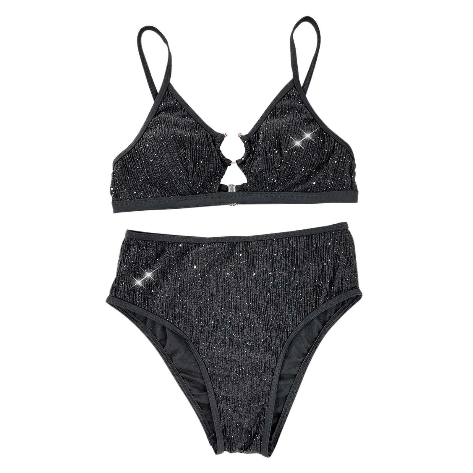 Glitter Sparkling Cut Out Female Swimsuit High Waist Bikini Women Swimwear Two-Pieces Bikini Set Bather Bathing Swim Suit 2024