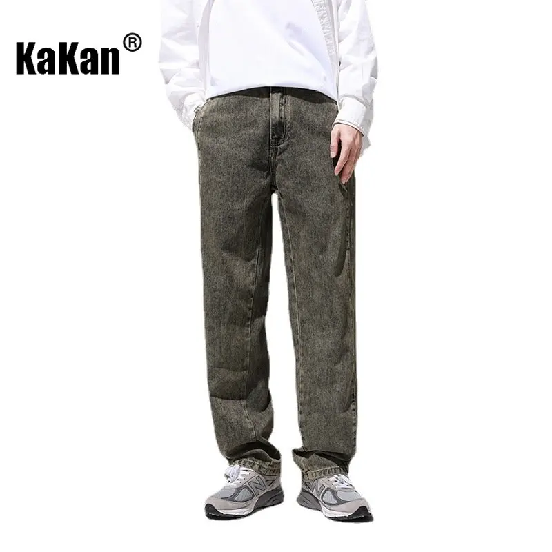 

Kakan - New Wash Brand Loose Straight Leg Jeans for Men, Yellow Mud Slim Fit Versatile Long Jeans K24-YDN1089