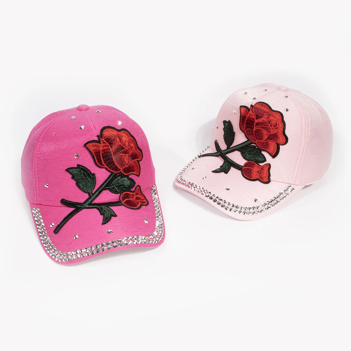 Damen Vintage Baseballkappe mit Großer Rosen-Dekoration Strass-Verzierung Modische Mütze Elegante Rosenblüten-Krone Kopfbedeckung Caps – Detail 4