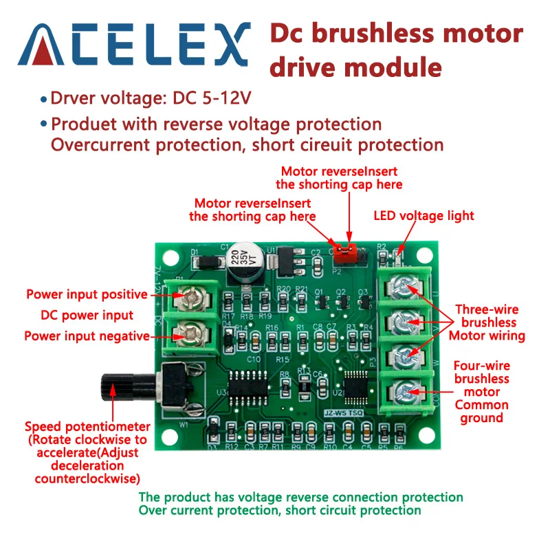 5V 12V Brushless DC Motor Driver Controller Board with Reverse Voltage Over Current Protection for Hard Drive Motor 3/4 Wire