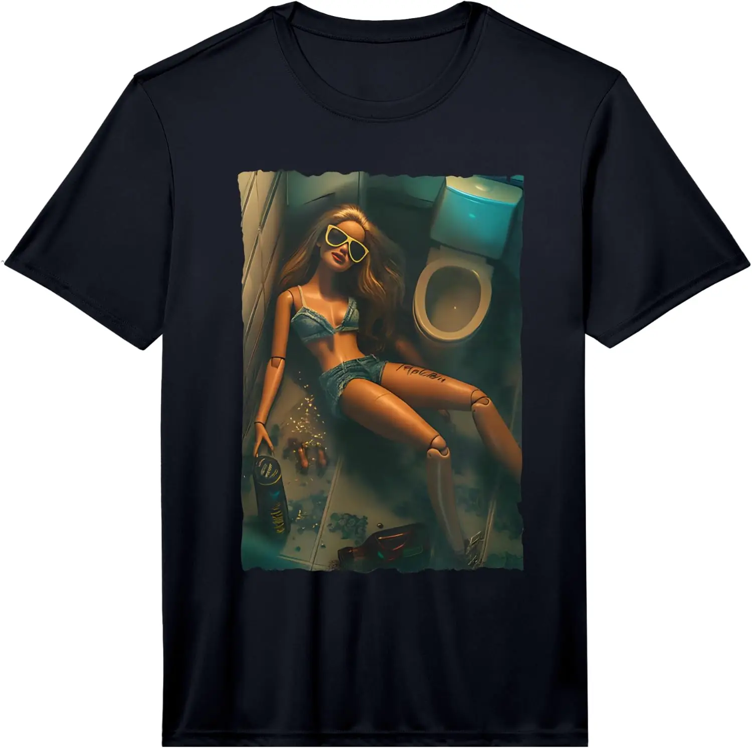 Mens Funny Disgusting Doll Face Drinking Meme Performance T-Shirt 100% Cotton Trendy Y2K Short-Sleeve Tee-Soft, Quick-Drying,