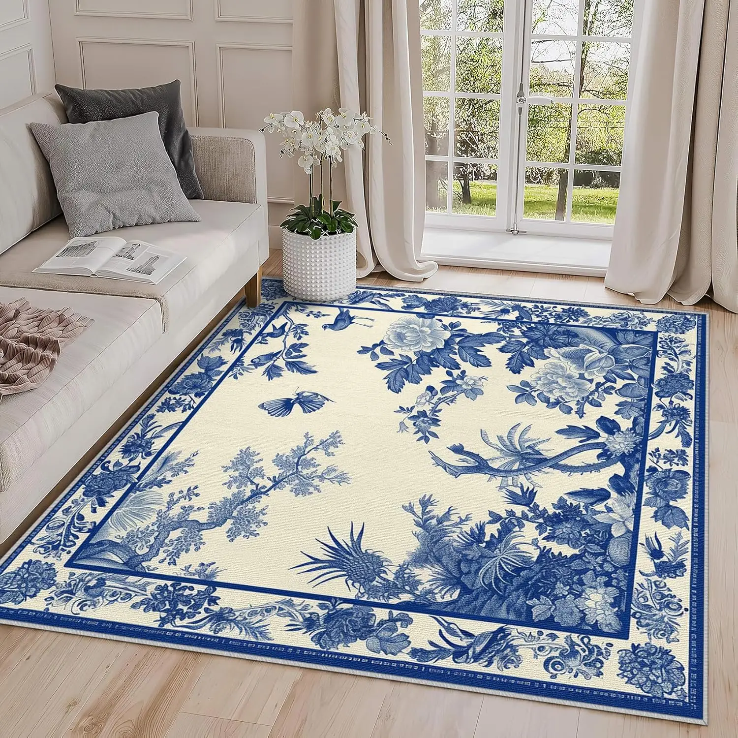 Chinoiserie Rug- Chinoiserie Rug - Blue and White Porcelain Area Rug Chinese Traditional Rugs - Asian Style Carpet - Home Decor
