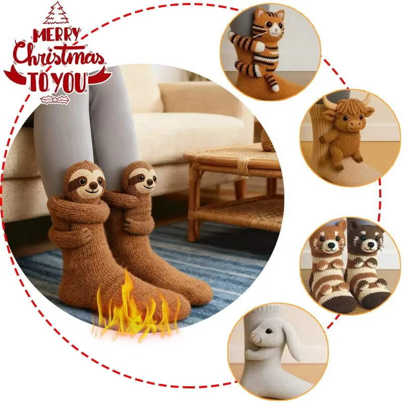 2026 جديد أفخم محبوك ثلاثية الأبعاد متماسكة جوارب بصور حيوانات الخريف الشتاء النساء لطيف الكرتون الطابق الجوارب الدافئة عيد الميلاد جوارب بأشكال مضحكة هدايا الاطفال