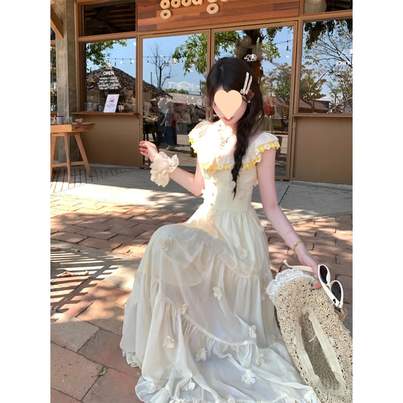

2026 New Summer Floral Slip Dress Elegant Strapless Princess Long Dress For Women