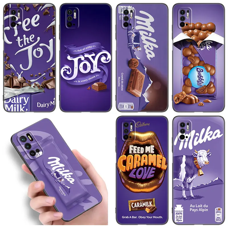 Chocolate Milka Phone Case For Xiaomi Redmi Note 11E 11T 5 6 7 8 9 10 11 Pro 11S 4G 10T 5G 9S 10S 8T Soft TPU Black Cover