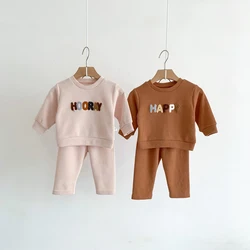 Winter Baby 2pcs Set Happy Hooray Print Tops Long Sleeve Cute  +1 Pants Sport Clothes Fashion Boy Girl Outfit