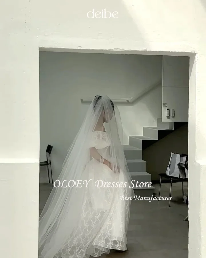 OLOEY Klasyczna koronkowa suknia ślubna z rękawami A Line Suknia ślubna Sweetheart Off the Shoulder Dostosowane 웨딩드레스