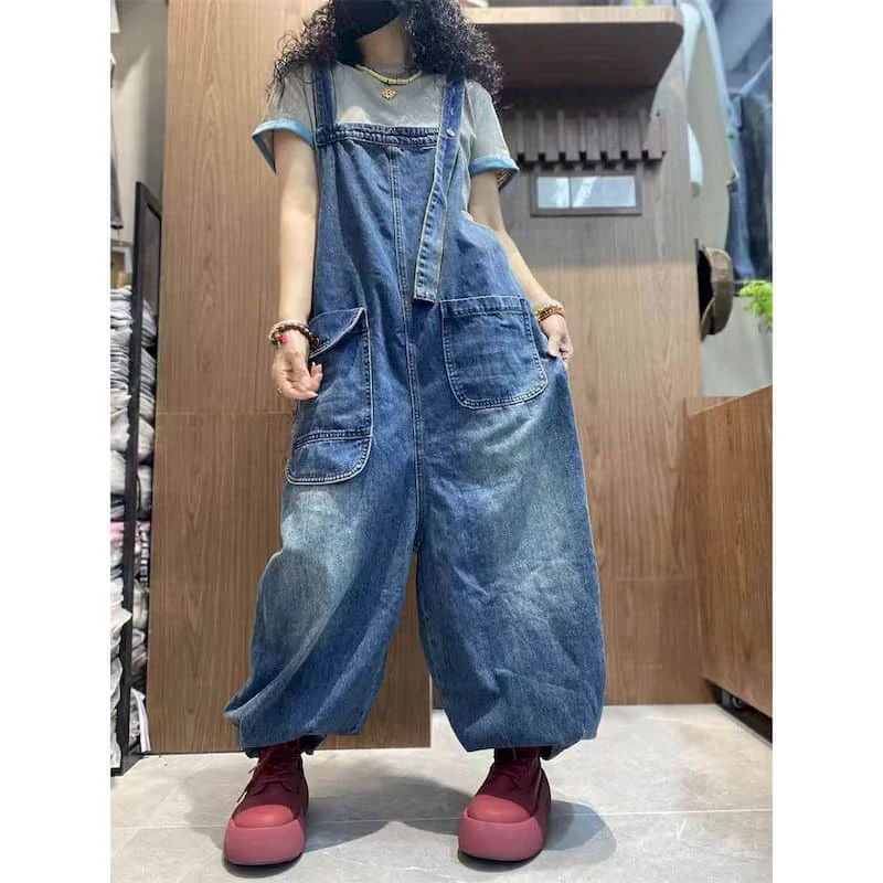 

Denim Jumpsuits Workwear Age Reducing Versatile Vintage Jeans American Style Overalls for Women One Piece Outfit Women Clothes
