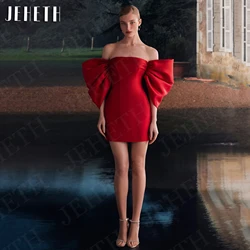 JEHETH Short Satin Homecoming Dress Off The Shoulder Mini Prom Dresses Simple Bodycon Cocktail Burgundy فساتين للمناسبات الخاصة