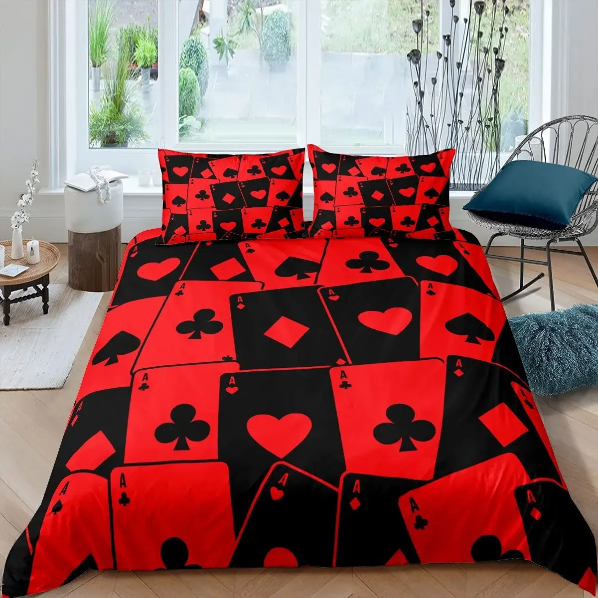 Poker King Queen Duvet Cover Modern Card Game Bedding Set Gamer Playing Comforter Cover Gambling Athletics Polyester Quilt Cover