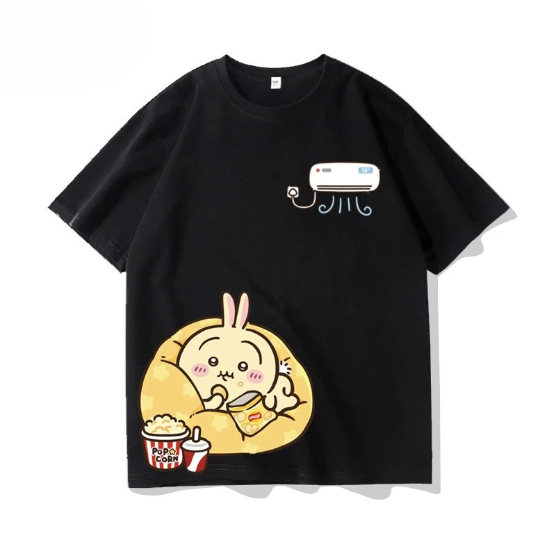 Chiikawa Niedliches Charakter-Fan-Merch T-Shirt Unisex O-Ausschnitt Locker Sitzend Lässig Sommer Kurzarm Jugend Harajuku Streetwear Alltags-Oberteil – Detail 3