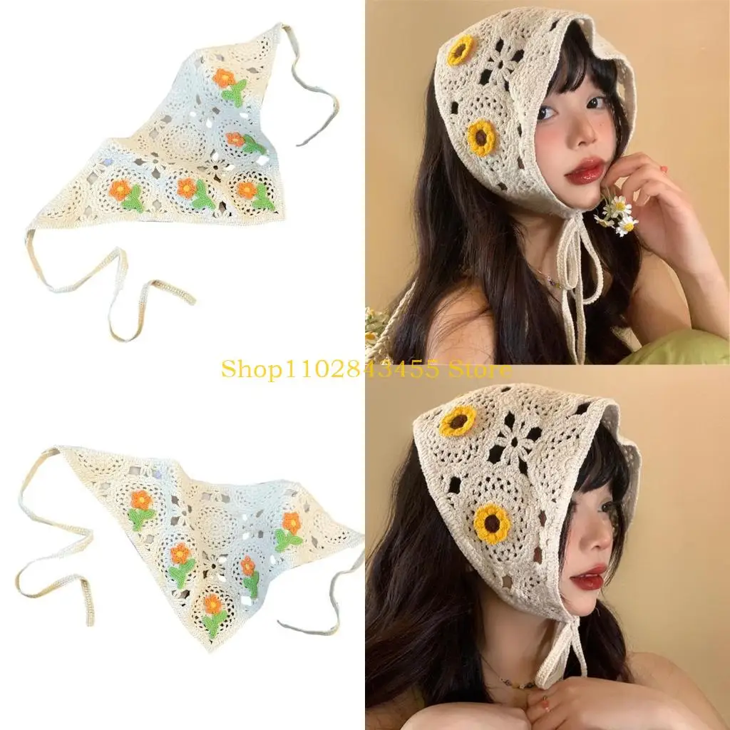 

49mc Elegant Floral Bandana Cottagecore Party Wear для сцены показывает шарнирный шарф для волос с шарфом для волос.