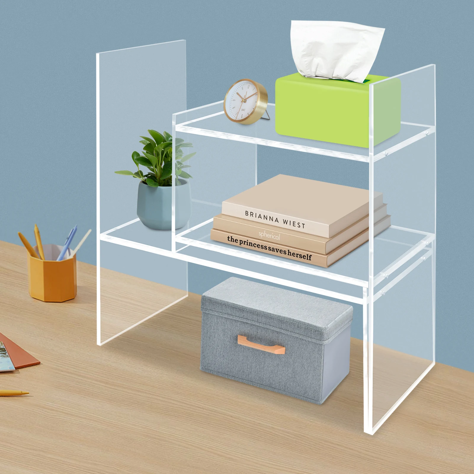 

Adjustable Acrylic Desk Shelf for Top of Desk Clear Desktop Shelf Desktop Bookshelf Organizer for Office Table Book Shelves