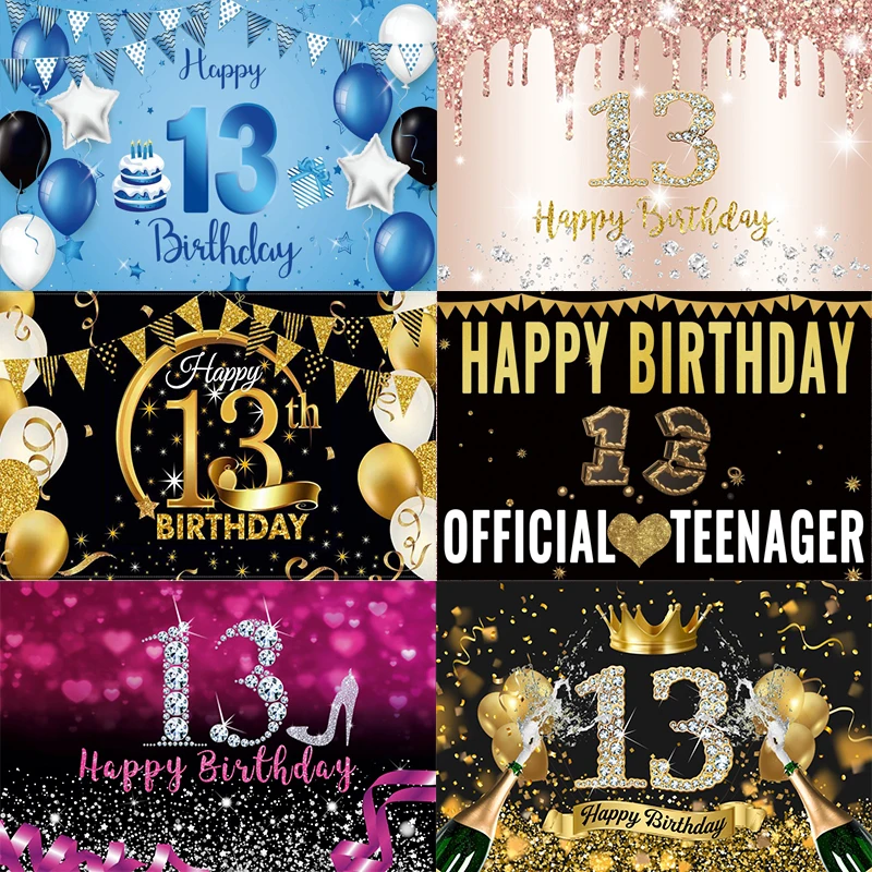 

13th Birthday Backdrop For Boys Girls Official Teenager 13 Birthday Party Custom Photography Background Photo Studio Prop