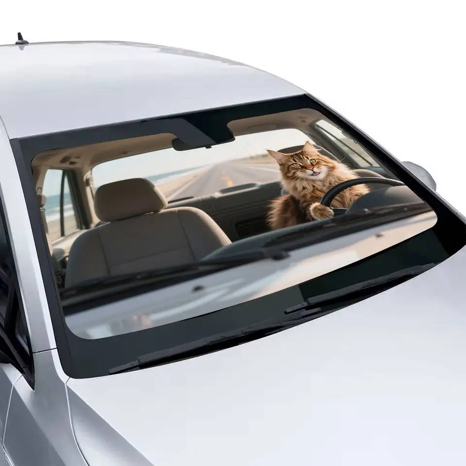 Funny Drive Cat Realistic Cool Car SunShade Parasol Car Windshield Sun Shade UV Protection and Interior Cooler
