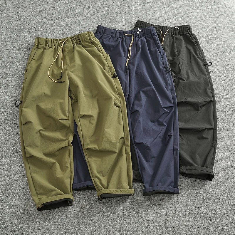

Осенне-зимние плотные повседневные брюки из композитной ткани, мужские свободные прямые брюки в горном стиле с функцией цилиндра, уличная мода